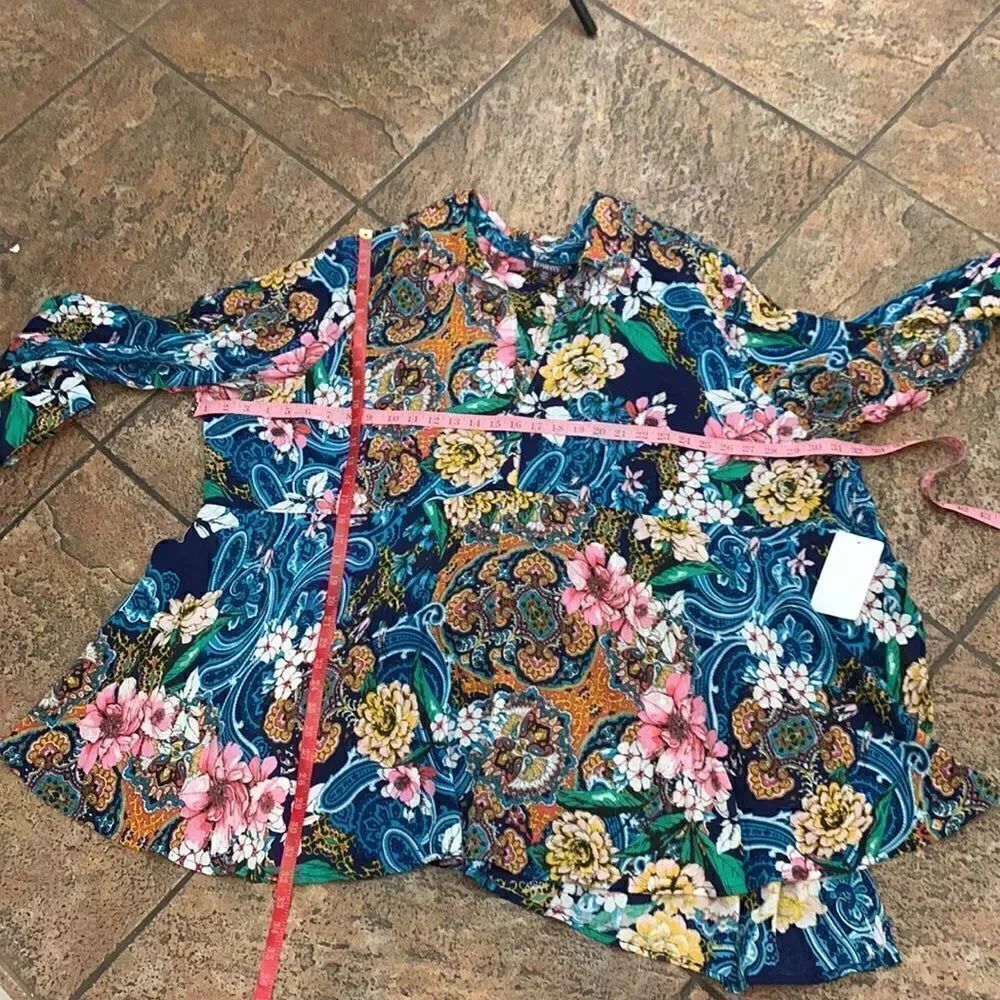 Roman’s 34 W Blouse Tunic Mini Dress Floral Print Multi Color Long Sleeved New - Picture 10 of 10